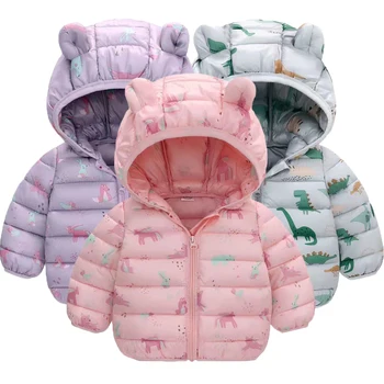 Новая осенняя теплая зимняя куртка для девочек с принтом мультяшных животных, милое мягкое пальто с капюшоном для детей, верхняя одежда для малышей  4