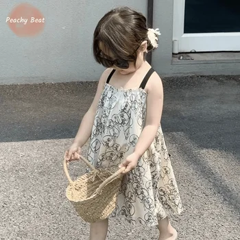 Модное хлопковое платье-слинг для маленьких девочек, платье на подтяжках без рукавов с картонным принтом, Vestido, повседневная детская одежда от 1 до 10 лет  5
