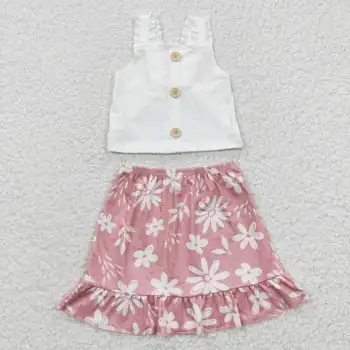 Оптовая продажа детской одежды Для девочек, новый комплект с розовой юбкой с вышивкой и цветами, повседневный и удобный костюм в пасторальном стиле  5