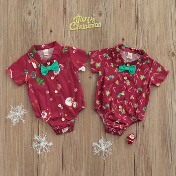 Мама и малыш 0-18 м, Рождественский Комбинезон для новорожденных мальчиков, костюм джентльмена с бантом, Официальная Рождественская одежда, Комбинезон, костюмы D84  5