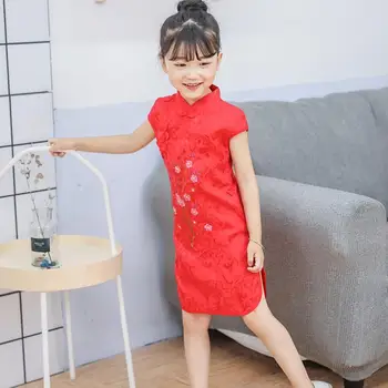 2019 детское китайское платье для девочек, летний стиль, хлопковые традиционные платья infantis, красный, новогодняя вечеринка qipao1-7Y  5