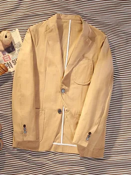 Классическая мужская одежда Американский повседневный рабочий костюм куртка Мужская из чистого хлопка с рисунком рыбьей кости винтажный костюм цвета хаки топ  10