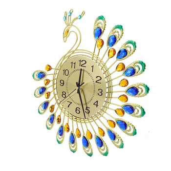 Железные современные настенные часы Большие в форме 3D Павлина, Не Тикающие Бесшумные часы для декора гостиной Z  5