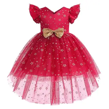 Летняя Детская Одежда Красивые Корейские платья для маленьких девочек Праздничный костюм принцессы со звездами Vestidos Наряды с галстуком-бабочкой Одежда  5