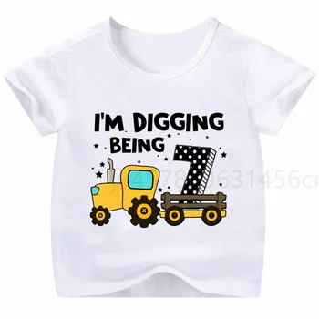 Номера 1-9 Мальчик грузовик Забавная футболка Мальчик девочка Трактор Футболка с номером на день рождения Мальчик девочка Забавная милая подарочная футболка  5