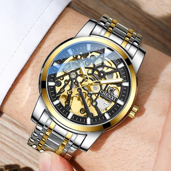 Мужские механические часы CHENXI Watch, роскошные наручные часы с автоподзаводом в виде золотого скелета, Мужские деловые часы Relogio Masculino  5