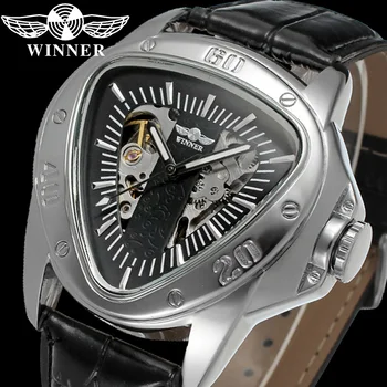 WINNER Автоматические механические мужские наручные часы в стиле милитари, спортивные мужские часы, лучший бренд класса Люкс, Модные Мужские часы с треугольником, подарок 8081  5