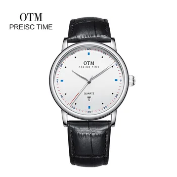 OTM Лидирующий бренд, мужские роскошные кварцевые часы, часы с датой, мужские спортивные деловые часы, Кожаные ремешки, водонепроницаемые наручные часы с датой и календарем  5