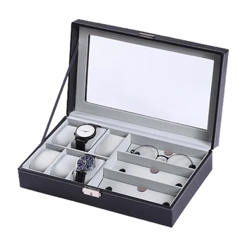 Коробка для хранения часов из искусственной кожи с несколькими сетками, органайзер для очков, футляр для ювелирных изделий, браслет, держатель для дисплея  5