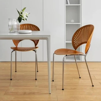 Скандинавские обеденные стулья из массива дерева, Кухонная мебель, Современный минималистичный обеденный стул со спинкой для дома, Дизайнерский стул для кафе в виде ракушки для отеля  10