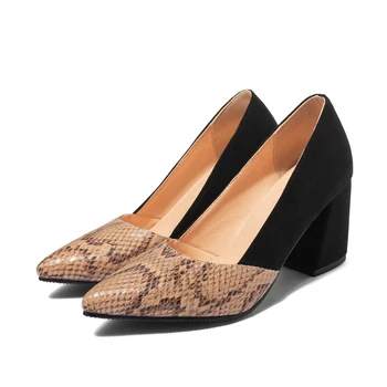 Весенняя новая обувь, женские туфли-лодочки с острым носком, узор из змеиной кожи, туфли-лодочки на высоком каблуке 7,5 см, свадебные туфли Zapatos Mujer, Размер 33-43  5