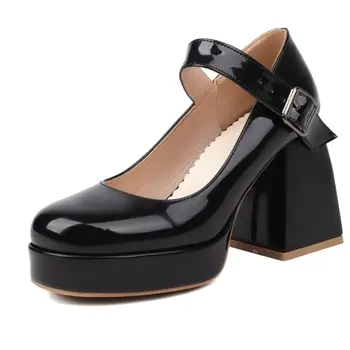 Туфли Мэри Джейнс на высоком каблуке с блоками, женские туфли-лодочки на платформе, Элегантные розово-белые женские туфли на каблуке для офиса, свадебные туфли для вечеринки, Большой размер 45  5