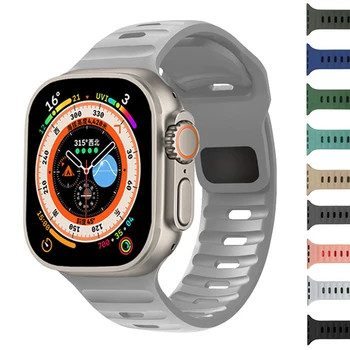 Силиконовый Ремешок Для Apple Watch Band 44мм 45мм 42мм 41мм 40мм 38 sport band браслет iwatch Serise 8 7 6 5 4 3 se Ultra band 49мм  5