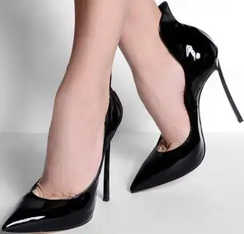 Сексуальные женские туфли-лодочки с острым носком из лакированной кожи на высоком каблуке с лезвием Женская модельная обувь Сексуальная обувь для вечеринок  5