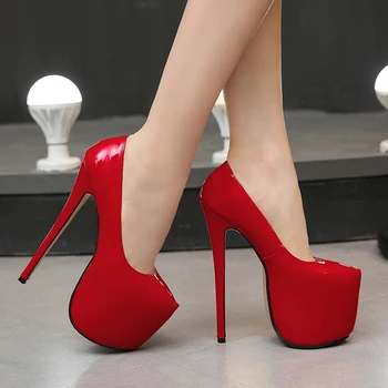 Женские туфли из лакированной кожи, черные, красные, для свадебной вечеринки, Сексуальные женские туфли-лодочки, Роскошная обувь на платформе высотой 8 см, Туфли на каблуке 18 см A24-1515  5