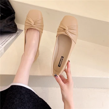 Женская обувь 2023 года, новые женские туфли на плоской подошве с квадратным носком и бантом, модные и удобные балетки Zapatillas De Mujer  5