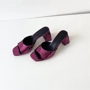 2023 Новые Летние тапочки; Модная женская обувь с квадратным носком; Пикантные туфли на высоком каблуке в лаконичном стиле из натуральной кожи; Chaussure Femme; Размеры 35-40; Лидер продаж;  5