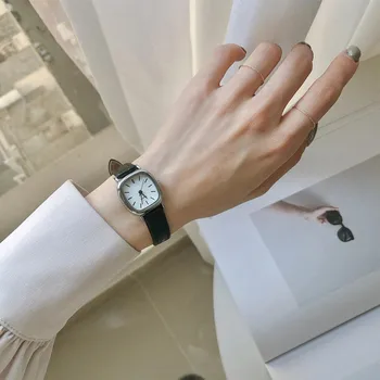 Винтажный кожаный ремешок, женские маленькие часы, дизайнерский указатель, простой цифровой циферблат, Женские кварцевые аналоговые часы, наручные часы  5