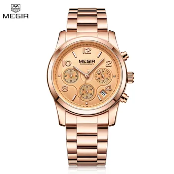Роскошные Элегантные женские часы MEGIR из нержавеющей стали, женские кварцевые наручные часы, модные женские часы Casual Femme Relogio 2057  5
