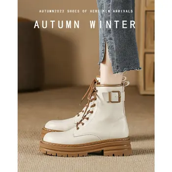 Осенне-зимние ботинки из натуральной кожи, женские ботильоны на низком каблуке, нескользящая модная роскошная женская обувь, ботинки  5