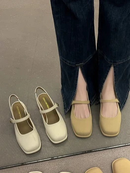 Женские квадратные сандалии, весна-лето и осень 2023, Новые модные нескользящие туфли на толстом каблуке на низком каблуке  5
