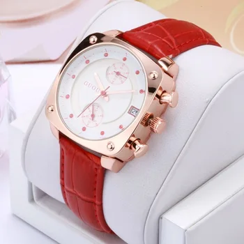 Модные часы бренда Guou 2020 года, роскошные женские часы из розового золота, натуральная кожа, женские часы с автоматической датой, Relogio Feminino  5