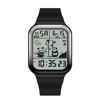 Мужские женские спортивные часы, цифровые светодиодные часы, Водонепроницаемые, с автоматической датой, с циферблатом в виде панды, Квадратные наручные часы, резиновый ремешок  5