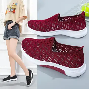 2022 Новая Летняя Корейская сетчатая удобная Женская обувь, дышащие полые спортивные кроссовки для ходьбы, повседневная Женская однотонная обувь на плоской подошве  5