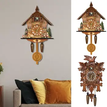 Часы с кукушкой в скандинавском стиле, деревянный настенный будильник в стиле ретро с кукушкой, традиционные часы с кукушкой в стиле Шварцвальдского леса, домашняя комната  5