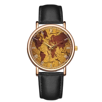 Индивидуальные женские наручные часы для девочек, карта мира, кожаные кварцевые часы, высококачественные простые повседневные кварцевые водонепроницаемые часы  2