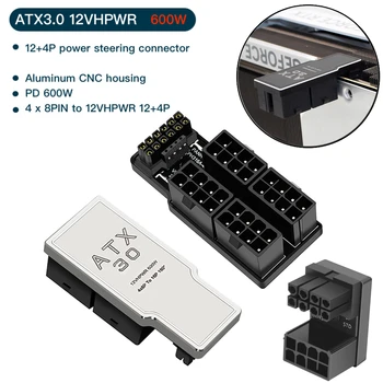 Видеокарта PCIe5.0 ATX3.0 12VHPWR 12+4 6/8/ 16-контактный кабель питания мощностью 600 Вт, переходник от мужчины к женщине, Разъемы с поворотом на 180 градусов  5