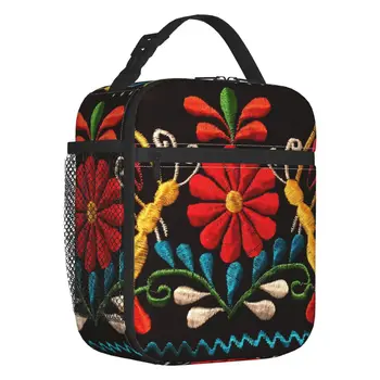 Мексиканские бабочки Цветок Изолированная сумка для ланча Otomi с 3D принтом и вышивкой Cooler Thermal Bento Box Office для пикника и путешествий  5