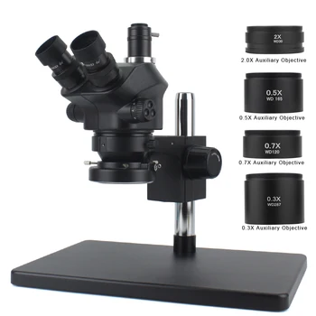 Промышленный Лабораторный Стереомикроскоп Simul-Focus 50X 100X Тринокулярный Микроскоп + 0.5X 1.0X 0.7X 1.5X 2.0X Вспомогательный Объектив  5