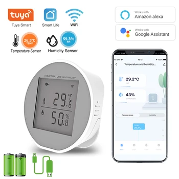 Tuya WiFi Датчик температуры И Влажности В помещении Гигрометр Термометр Гигротермограф Метр Совместим с Alexa и Google Home  5
