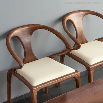 Новый чайный стул для кабинета из массива дерева в китайском стиле Со спинкой в скандинавском стиле для современного дома, Повседневный обеденный стол и стул со Средне-древним освещением  3