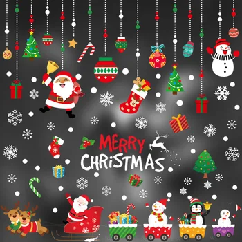 Рождественские украшения с наклейками для росписи окон торгового центра макет сцены статической оклейки стен ПВХ цветы для окон  5