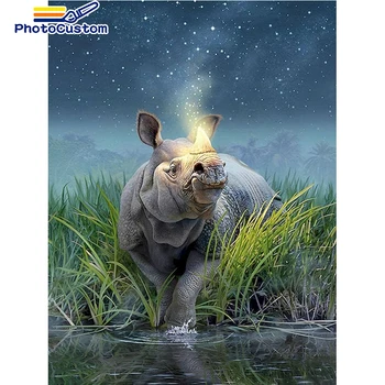 PhotoCustom 5D Алмазная Картина Носорог Полная Квадратная Алмазная Вышивка Изображения Животных из стразов Мозаика Подарок для домашнего Декора  5