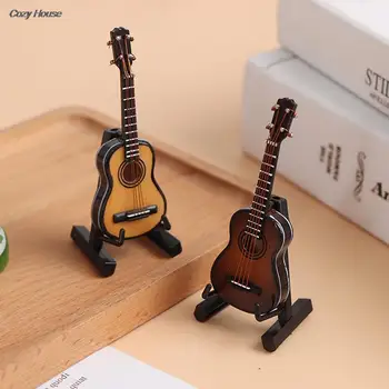 Модель мини-гитары Миниатюрная копия модели гитары с подставкой и футляром Украшения для мини-музыкальных инструментов Аксессуары для кукольного домика  4