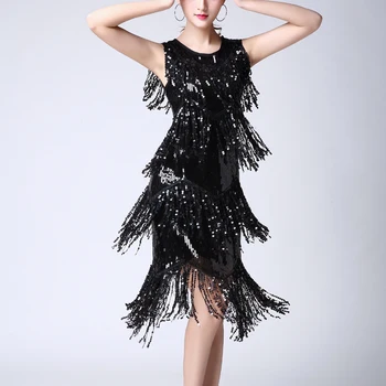 Блестящий О-образный вырез, без рукавов, бахрома из блесток 1920-х годов, танцевальные платья Charleston Flapper, костюмы, потрясающее платье 20-х годов 
