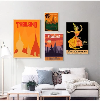 Посетите Бангкок Таиланд Путешествия Картины На Холсте Старинные Настенные Панно Крафт-Плакаты С Покрытием Наклейки На Стены Украшение Дома Подарок  5