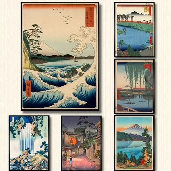 Винтажные Японские Пейзажные плакаты, Волна, Канагава, Искусство, холст, живопись, Настенные панно для гостиной, Восточный Домашний декор  5