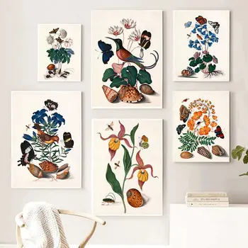 Цветы и бабочки, винтажная настенная живопись, холст, плакаты на скандинавскую тему и принты, эстетика, настенные панно для гостиной, домашний декор  4