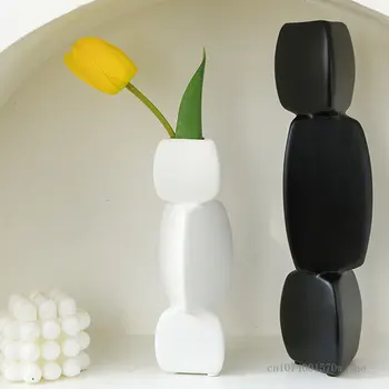 1 шт. Креативная керамическая столешница, геометрическое моделирование, ваза для гостиной, кабинета, чайной, дзен-украшения, ваза абстрактного искусства  2