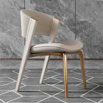 Роскошный обеденный стул Бытовой Минималистичный Дизайнер из натурального дерева, натуральной кожи, Современный обеденный стол, Дизайнерский стул, Стул для кафе  5