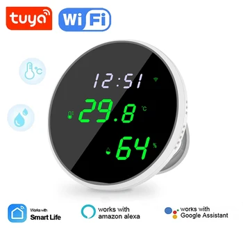 Tuya Smart WIFI Датчик температуры и влажности, гигрометр для помещений, цифровой ЖК-дисплей, Поддержка Alexa, Google Assistant, USB  5