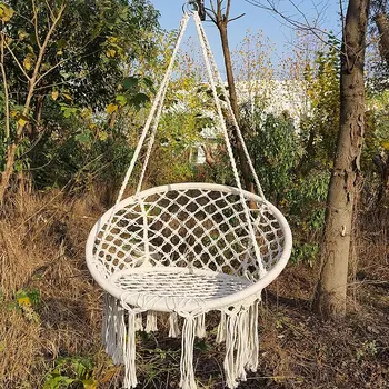 Кресло-качели, гамак-веревка, садовое сиденье, подвесное бежевое безопасное вязаное изделие в скандинавском стиле для двора  0