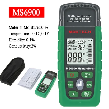 MASTECH MS6900 Профессиональный мини-цифровой измеритель влажности древесины / пиломатериалов / бетонных зданий, тестер влажности с ЖК-дисплеем  4