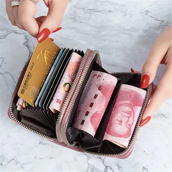 Женский кожаный кошелек на двойной молнии для держателя кредитной карты, женский кошелек для монет, модный клатч, маленькая сумка для денег cartera mujer  5