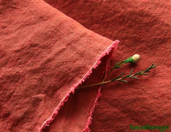 Оригинальная, промытая песком, старая, окрашенная в красную пряжу импортная ткань для одежды из чистого льна  5