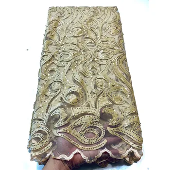 Кружевная ткань из французского тюля с блестками 2021 Высококачественная Африканская кружевная ткань Новейший кружевной материал для вечерней вечеринки 06  5